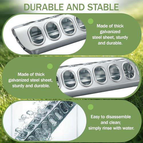 Potchen 2 Pcs Slide-top Poultry Feeder Durable Galvanized Metal Chicken Feeder Trough with Removable Top Trough Multi-Hole Tray for Pigeon Quails Duckling Birds Duck Chicken(15.5 Inch) - size: 15.5 Inch