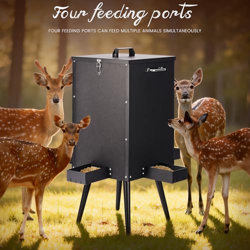 105L Deer Feeder Heavy Duty Galvanized Steel Gravity Deer Goat Feeder Weatherproof Wildlife Game Feeders Food Dispenser for Goats, Sheep, Horses, Wild Turkeys ﻿