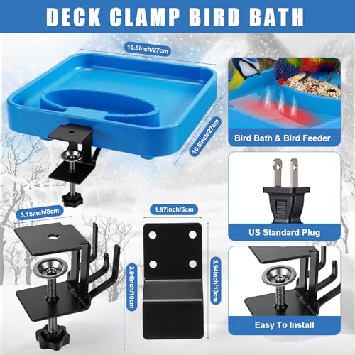 4 Pcs Heated Bird Bath Deck Railing Mount, 75W Winter,2-in-1 | Detachable Copper Disk, Insulation Tape, Cord Cover Included, Dual Birdbath Feeder for Garden Yard Patio, Prevents Freezing - style: 2-in-1