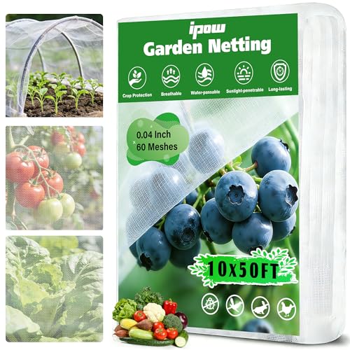 10 X 50FT Garden Mesh Netting Ultra Fine Mesh Netting Pest Barrier, Insect Bug Bird Netting for Vegetables Fruit Flower Garden Protection, Thickened 60 Mesh Row Covers Fabric Screen from Birds Bugs - size: 10FT X 50FT
