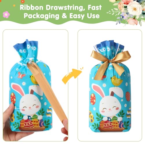 JOINDO 50 PCS Easter Bags, 6" x 9" Easter Goodie bags fit Treats and Small Gifts, Ribbon Drawstring Fast Packaging & Easy Use, Stand up Bottom, Opaque, 3 Patterns - color: Pattern 1