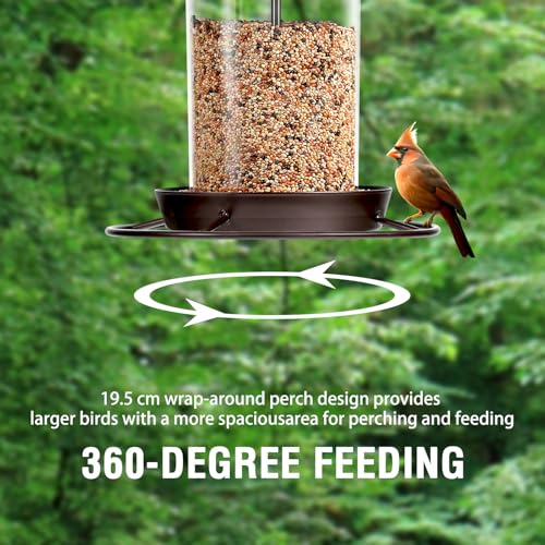 Metal Bird Feeder for Outdoors Hanging,3.0LB Seed Feeder,Easy to Fill & Clean,360° Feeding,Weatherproof Roof for Gardens and Wild Birds,Brown - color: Brown
