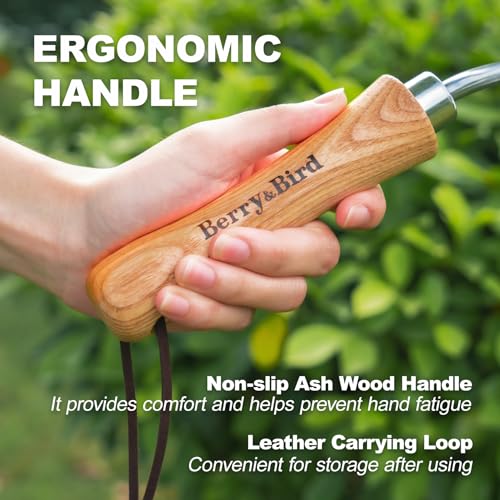 Berry&Bird Seeding Widger,Stainless Steel Seed Dibber Tool with Measuring Scale,Wooden Handle Garden Bulb Trowel for Seed Planting Tool Hand Shovel Planter Transplanter Dibber Soil Digginng | Narrow widger with measuring; ergonomic wood handle & handing l