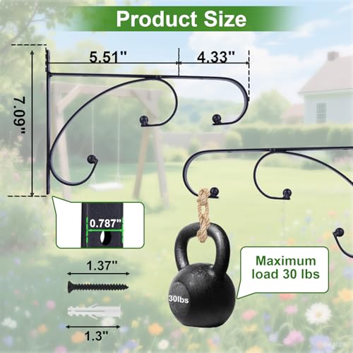 Plant Hangers Outdoor Indoor, 10 Inch Hanging Plant Brackets 2/4 Pack, Decorative Iron Plant Hooks for Hanging Plants, Bird Feeders, Wind Chimes, Flower Baskets - size: 10in