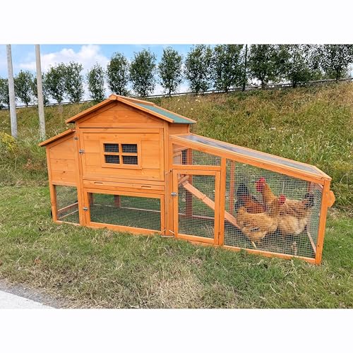 Mobile Chicken Coop with Wheels, Portable Hen House for 4-6 Chickens, Wood Outdoor Poultry Cage with Large Run, Waterproof Asphalt Roof, Side Nesting Box and Easy Clean Slide-Out Tray