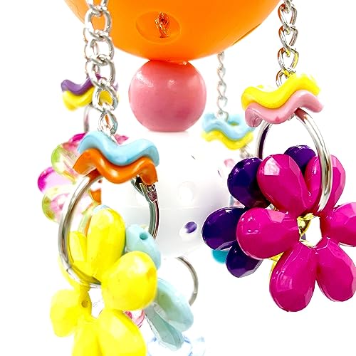 Pullable Bird Plastic Ball Toys with Acrylic Pacifiers and Flowers, Colorful Parrot Toys for Medium and Large Parrot Quaker Monk Parakeet Sun Conures (Orange) - color: Orange