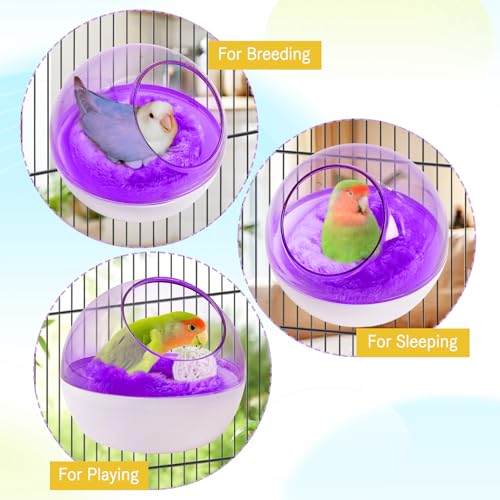 kathson Plastic Bird Nest Chewproof Small Bed with mat Hanging House Hut Bird Cage Breeding Hatching Nest Washable Parakeet Nest for Parrot Budgie Love Bird Canary (Purple) - color: Purple