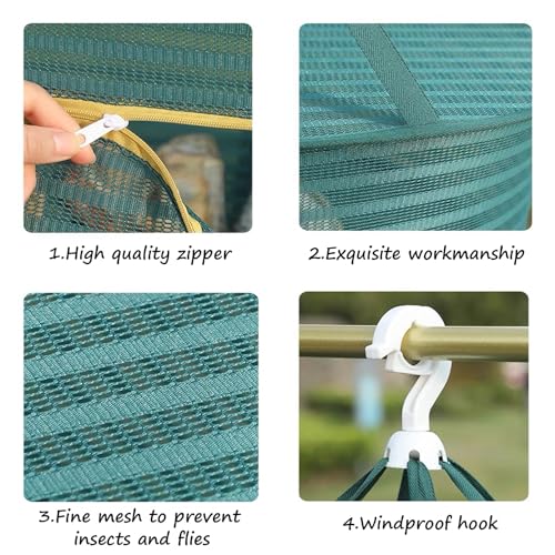 Hanging Drying Net Herb Drying Rack Foldable Fish Mesh Rack Net 19.7"x27.6"x25.5" Large 3 Layer Collapsible Dry Net with Zippers for Drying Fish Plants Vegetables Fruit Herb Flowers Clothes (Green) - color: Green