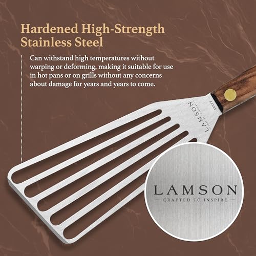 Lamson Slotted Fish Spatula – Flexible Stainless Steel Turner with Walnut Handle | Right-Hand Chef's Frying and Grilling Turner, 3" x 6", Made in USA - color: Walnut RH, size: 3" x 6", style: Right Handed