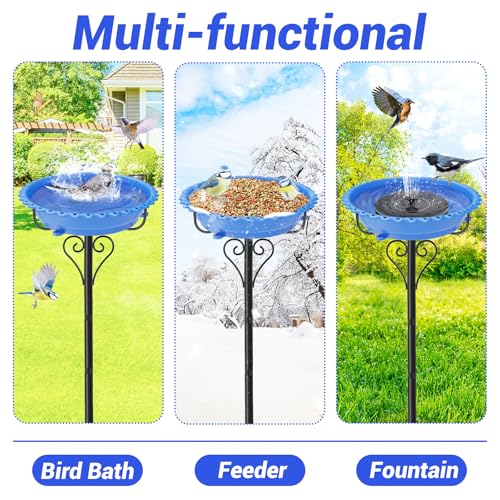 Bird Bath for Outside,12" Plastic Removable Bowl,Blue | Heavy Duty Metal 5 Prongs Base,Easy CLean,Weather-Resistant,Rust-Proof,40" Freestanding Birdbath for Garden Patio Yard Lawn - color: Blue-Freestanding