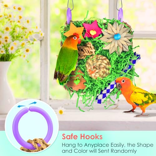 KATUMO Bird Toys - Parrot Grass Mat Foraging Wall Toys Shredder for Cockatiel, Conure, Lovebird, Budgie, Parakeet - Small Medium Birds - color: Green+Colorful