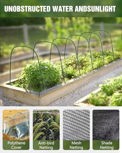 6 Sets Garden Hoops with 10x30 Ft Netting for Raised Beds, 18 Clips | 10x30 Ft Garden Net, Bird & Cicada Net for greenhouse, Vegetables, Trees, Garden crops, Plant cover, Frost guard, Shade cloth - color: Green-10*30ft