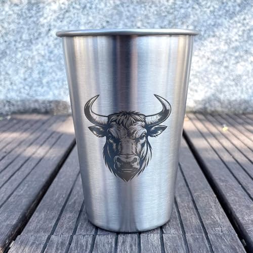 4 Pack 16oz Conical Stainless Steel Cups - Laser Engraved Animals, Stackable Durable Metal Cold Drink Cups for Parties & Outdoor Events (Bull/Horse/Deer/Ram) - color: Wild Animal 2