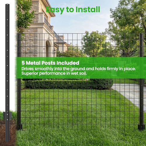 Welded Wire Garden Fence, 35.4Inch x 50FT Steel Poultry Fencing | Rust-Resistant Galvanized Animal Barrier Fence with Upgraded Metal Posts for Vegetable Garden, Flower Bed, Lawn, Backyards - color: Black, size: 35.4Inch x 50FT