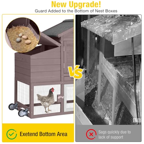 Aivituvin Chicken Coop with Run and Wheels, Mobile Outdoor Hen House Wooden Poultry Cage with Waterproof Roof (Brown, AIR23) - color: Brown, size: 67.3"L x 26.0"W x 39.4"H