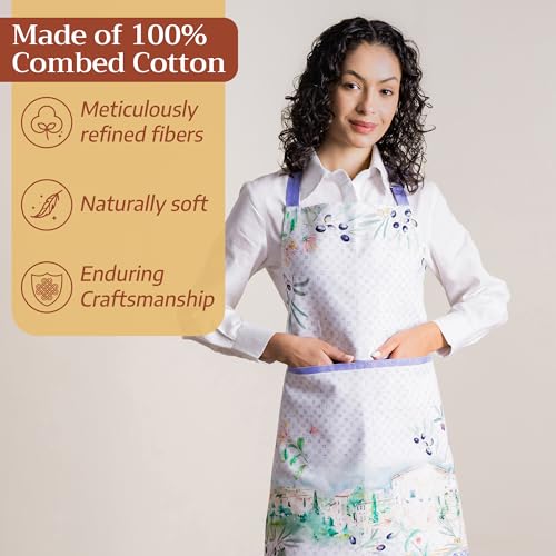 Maison d' Hermine Aprons for women with Pocket 100% Cotton (27.50"x31.50") | Adjustable Neck Strap & long ties Apron Men Chef Wedding Cooking Gardening Server Maid - color: 045 - Luberon