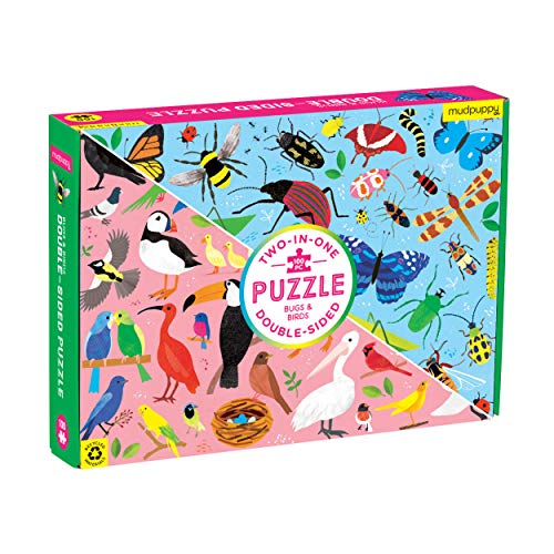 Mudpuppy Bugs and Birds Double-Sided Puzzle, 100 Pieces, 22” x 16.5” – Perfect Family Puzzle for Ages 6+ - Colorful Illustrations of Birds on One Side and Bugs on the Other, Multicolor (0735363749) - style: Bugs & Birds