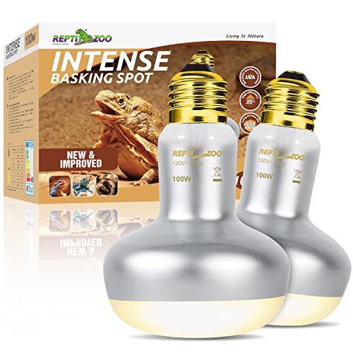 REPTI ZOO 2 Pack Heat Lamp 100W, Intense Basking Spot Simulated Natural Sunlight Heating Lamp Bulb, Heat Emitter UVA Heat Lamp Bulb for Reptile Chickens Pet Brooder - style: Natural Basking Light Bulb