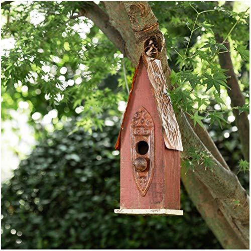 Glitzhome Bird Houses for Outside, Hand Painted Distressed Wooden Bird House for Outdoors, 13.25" H Hanging Birdhouse Bluebird House for Hummingbird,Sparrow,Wren Finch - color: Red