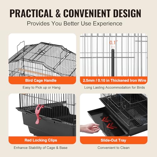 VEVOR 41-inch Open Top Large Parrot Bird Cage, Hanging Bird Cage for Parakeets Finches Canaries Lovebirds Cockatiels Budgies Small Quaker Conures Travel Pet Flight Birdcage with Swing and Perch - size: 18.0"L x 14.0"W x 36.4"H