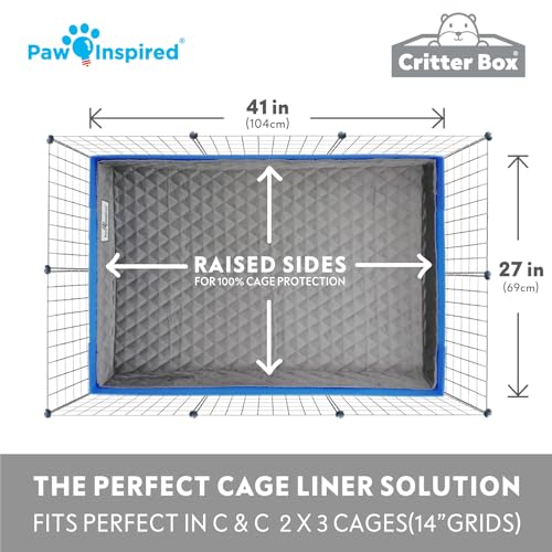 Paw Inspired Critter Box Cage Liner, Raised Sides, C&C 2x3 Size | Washable Fleece Bedding for Guinea Pigs Rabbits, Hamsters, Small Animals, Edge Protected Pee Pads - size: C&C 2x3 (14" Grids)
