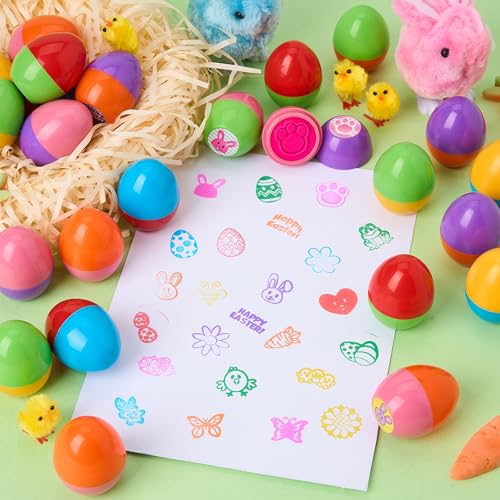 JOYIN 24Pcs Easter Egg Stampers Toys for Easter Eggs Hunt Game, Basket Stuffers Fillers, Stamps Gifts, Kids Party Favor, Classroom Prize Supplies - style: bunny
