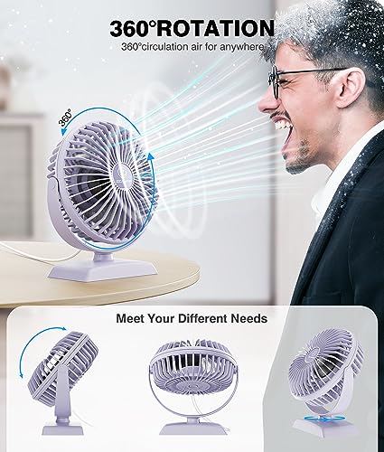 JZCreater USB Desk Fan, USB Fan Mini, 360 Rotation Desktop Fan with 3 Speed, Table Personal Cooling Fan, Quiet Mini Desk Fan, USB Powered, Small Fan for Home Office Bedroom Car Travel, Purple - color: 282-Purple