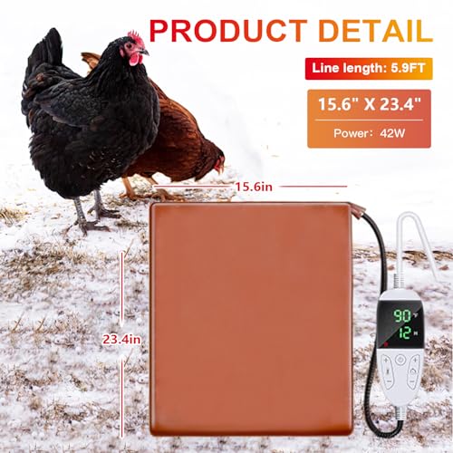 Chicken Heating Pad Baby Chicks Heater Mat Temperature and Timer Adjustable Led Display Chicken Warming Blanket Heated Mat with Anti Bite Cord Chick Brooder Heating Plate Orange 15.6" X 23.4" - size: 23.4"L x 15.6"W x 0.4"H