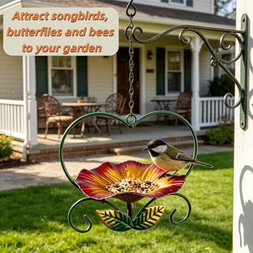 Hanging Bird Bath Hanging Bird-Feeder,Outdoor Metal Bird Feeder,Bird Bath with Chains, Hanging Bird Feeders for Outdoors,Hanging Bird Water & Feeder Bowl,Bird Water Bowl for Garden Yard Decor
