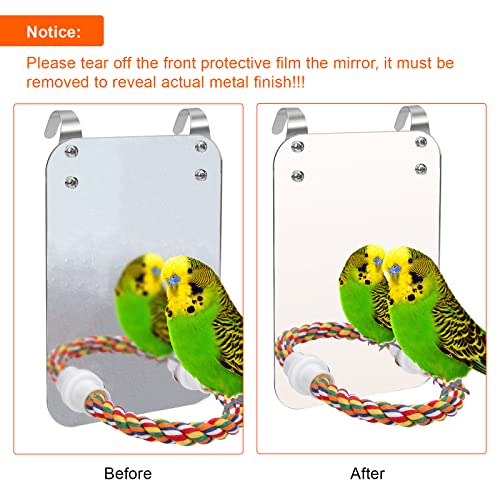 7‘’ Bird Mirror for Cage, Coolrunner Bird Parrot Mirror with Rope | for cockatiel conures, lovebirds, Parrot, canaries, and budgies - size: 7''