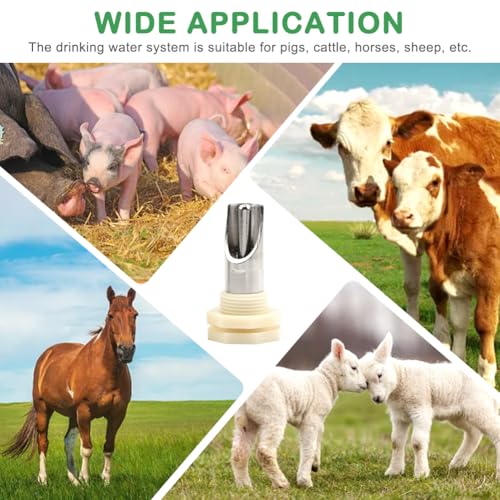 Pig Nipple Waterer for Barrel Kit, 3Pack Stainless Steel Automatic Pig Waterer System with 1 Hole Opener & PTFE Tapes, Pigs Drinker Feeder Water Tank Connector for Hog Goat Sows Piglets