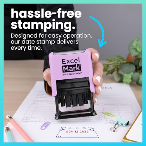 ExcelMark 2445 Date Stamp with Text - Blue and Red Ink (Violet Mount, Faxed) - color: Violet Mount, size: Faxed