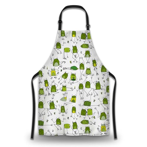 Garden Apron for Women Green Frogs Mans Aprons for Grilling for Kitchen Cooking Restaurant BBQ Painting Crafting Gardening 27” (W) x 31” (H), Waterproof Apron - color: Green Frogs