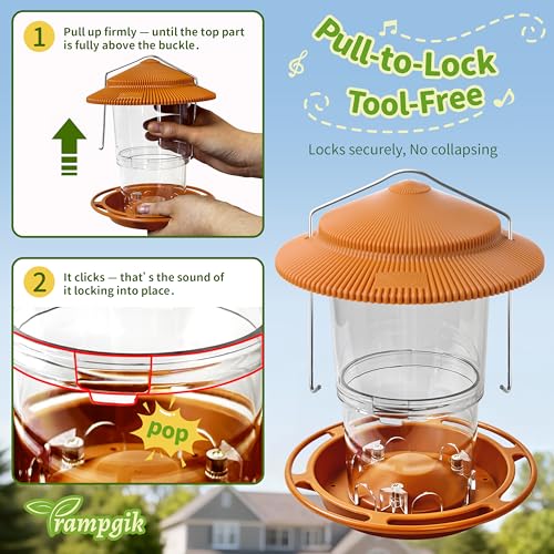 Outdoor Bird Feeder, Retractable Bird Feeder Hanging, Metal Hanger, Rainproof & Leak-Proof, Terracotta, Pack of 2 - color: Terracotta, Retractable Hanging， Pack of 2