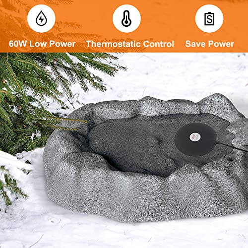 Submersible Bird Bath Heater for Outdoors in Winter, 60w Birdbath Deicer Thermostatic Controller Water Heater with 6Ft Cord for Birdbaths, Chicken, Duck, Livestock, Poulty, Animal, Tank, Buckets