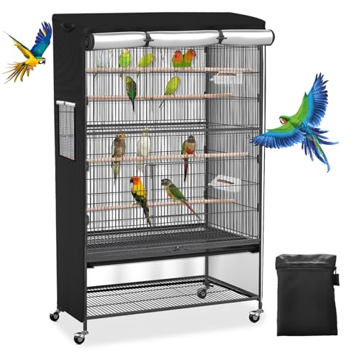 Roasivi Universal Large Bird Cage Cover Bird Cage Covers for Night Light-Blocking & Breathable Fit for Parrots and Other Small Animals Waterproof Durable Oxford Fabric 19" L x 19" W x 40" H Black - size: 19" L x 19" W x 40" H