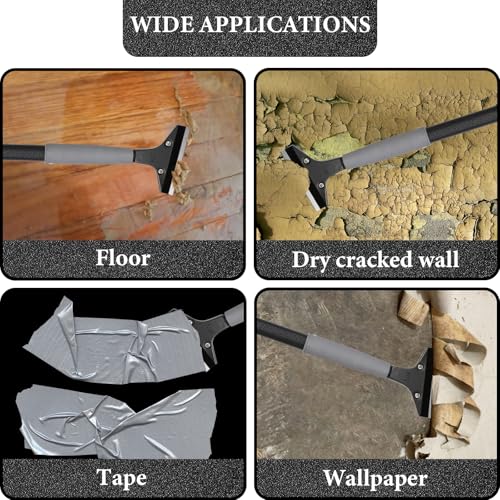Floor Scraper Long Handle, Heavy duty floor scraper tool 16-47" made of stainless steel stronger with 5PCS extra 4Inch razor blade scraper tool is oil stains rust removal wallpaper cleaning tools. - size: 47 inch