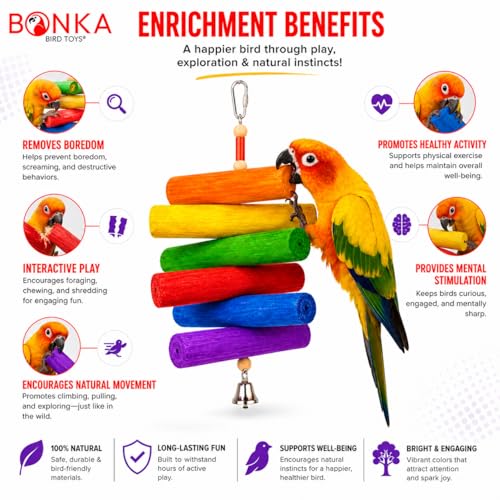 Bonka Bird Toys 2036 Rainbow Sola Natural Shredding Chewing Colorful Parrot Parrotlet African Grey