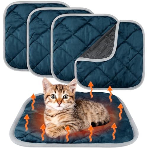 4 Pack Self Heating Cat Pad Self Warming Dog Mat Reflects Body Heat Extra Warm Thermal Pet Pad Washable Dog Cat Bed Crate Bed Mat Blanket(16 x 16 Inch,Blue) - color: Blue, size: 16 x 16 Inch
