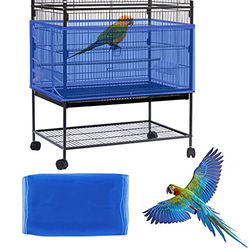 Daoeny Large Bird Cage Cover, Bird Cage Seed Catcher, Adjustable Soft Airy Nylon Mesh Net, Birdcage Cover Skirt Seed Guard for Parrot Parakeet Macaw African Round Square Cages (Blue) - color: Blue