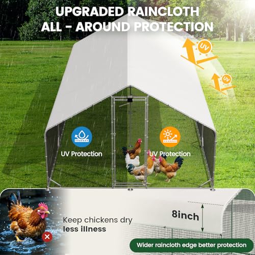 CHIKENCOOP 19.5x9.8x6.5ft Metal Chicken Coop, 3-Room Run, Hardware Cloth | Three-room walk-in run with hardware cloth, full-top waterproof UV-resistant cover, 3-mode solar light, and center perches - size: 234.0"L x 118.0"W x 78.0"H