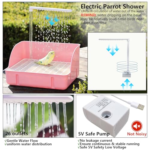Automatic Parakeet Bird Bath with Pump,Parrot Shower Bathtub (Pink) | Circulating Water System Large Bird Fountain Bath Bathing Tub for Budgie Cockatiel Lovebird Conure - color: Pink