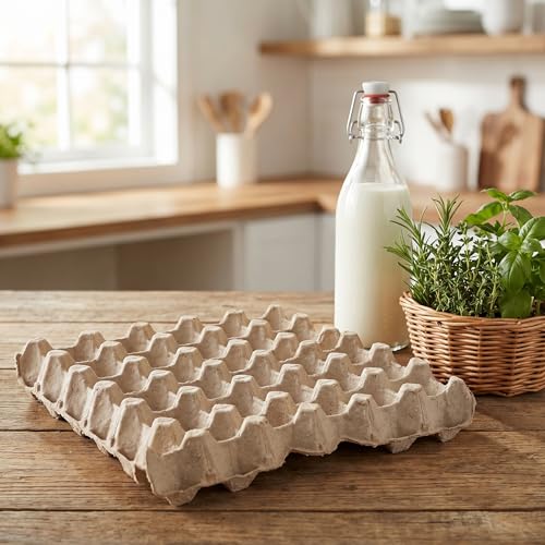 IMIKEYA 30-Egg Carton Flats, 5 Pack, Natural Pulp Storage Trays | Stackable Paper Egg Holders for Chicken Farms, Homesteads, Egg Collecting, Kitchen and Refrigerator Organization