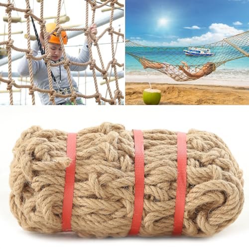 Jute Hemp Rope Net (4ftx8ft), Heavy Duty Natural Climbing Safety Rope Netting Balcony Stairs Fence Garden Playground Protection Net Indoor & Outdoor Decor Rope Net - size: 4ftx8ft