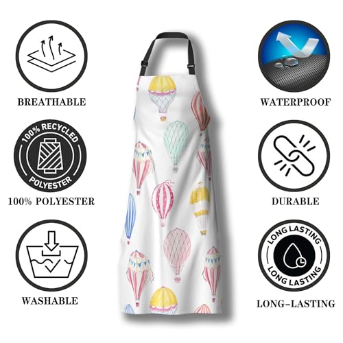 Kitchen Apron for Women Hot Air Balloons Mans Aprons for Cooking Restaurant BBQ Painting Crafting Gardening 27” (W) x 31” (H), Waterproof Apron - color: Hot Air Balloons