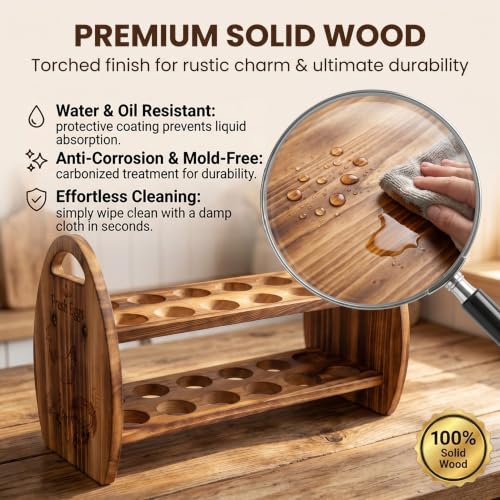 Wooden Egg Holder Countertop, 2-Tier & 24 Holes Rustic Egg Tray Storage | Chicken Quail Duck Turkey Fresh Egg Stand, Farmhouse Style, Cute, Kitchen Display & Organizer, Easy to Assemble, Country Gift