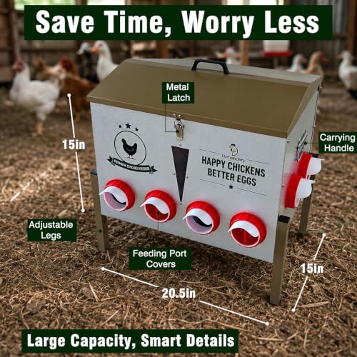 100 lb Automatic Chicken Feeder, 12-Port No-Waste Metal Feeder