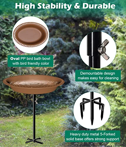 29 Inch Height Oval Shape Bird Bath for Outdoors, Detachable 5-Prong Birdbath Bowl Spa & Birdfeeder with Metal Stake Stand for Outside Garden, Brown - color: Brown