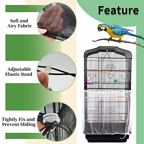 Daoeny 2Pcs Bird Cage Cover, Adjustable Soft Airy Nylon Mesh Parrot Net, Universal Feather Seed Catcher, Birdcage Cover Skirt Sheer Guard for Round Square Bird Cages (White +Black) - color: Black & White, size: 78.7 x 15.7 inch