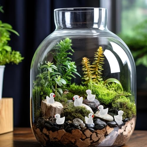 100 Pcs Mini Resin Ducks Tiny Ducks Miniature Duckies Bulk Figures for Garden Micro Landscape Home Prank Game Micro Landscape Aquarium Dollhouse Ornament DIY Handmade School (White) - color: White
